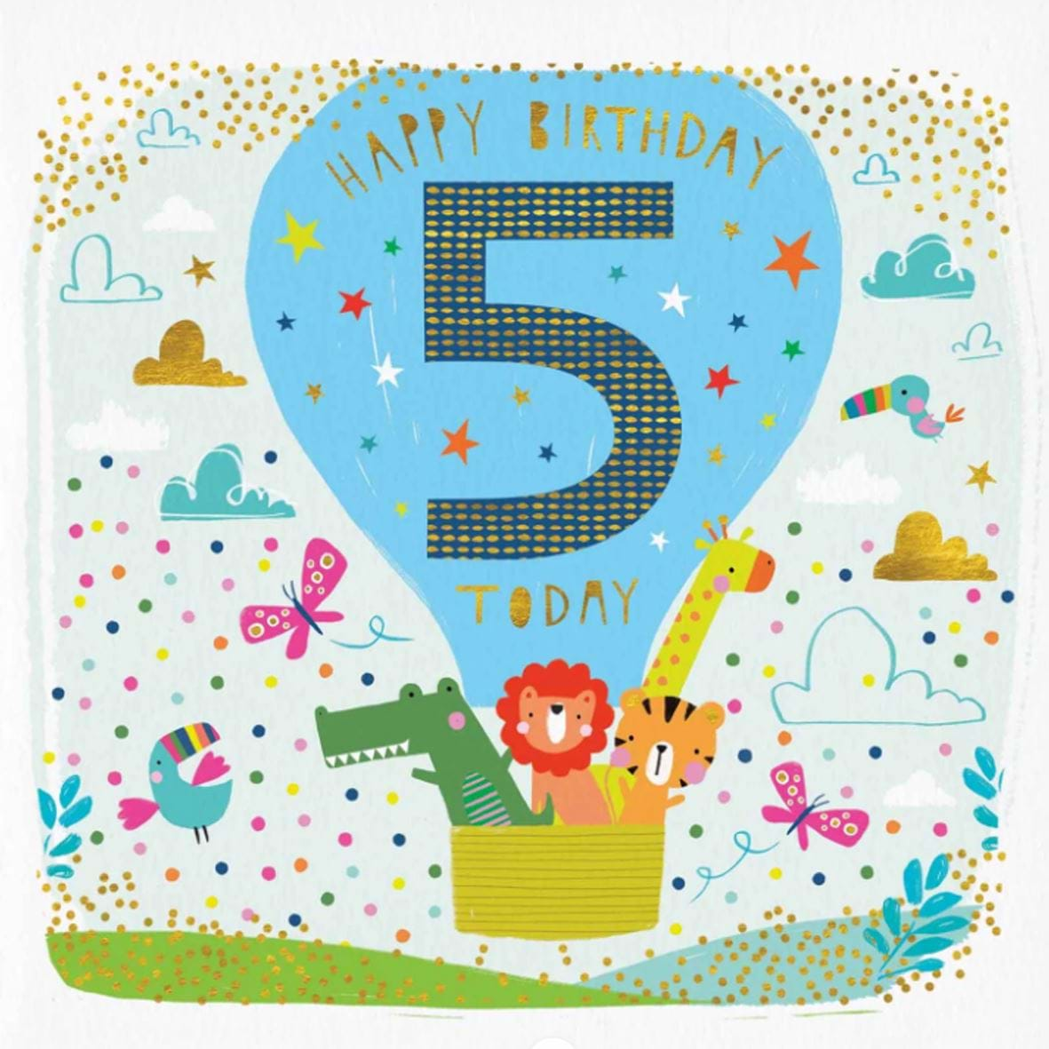 Hot Air Balloon 5th Birthday Card