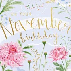 Floral November Birthday Card