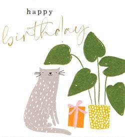 Plant and Cat Birthday Card