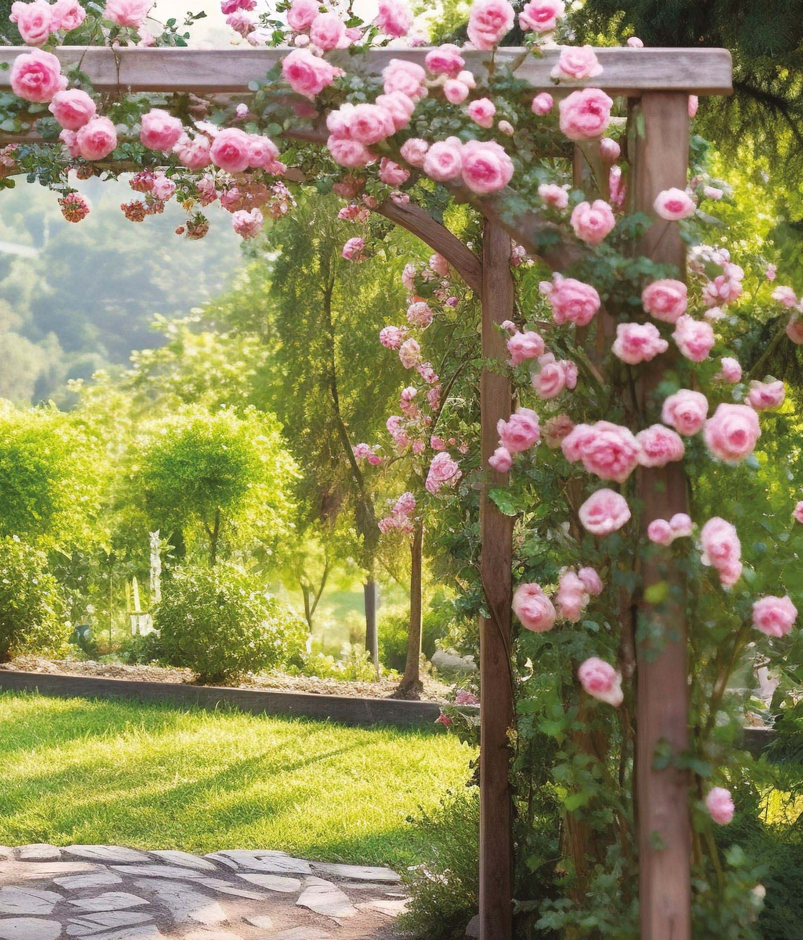 Pink Rose Arbor Greeting Card