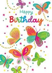Neon Butterflies Birthday Card