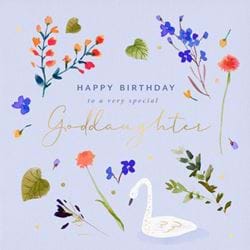 Swan Floral Goddaughter Birthday Card