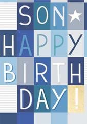 Blue Check Son Birthday Card