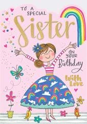 Rainbow Dress Sister Birthday Card