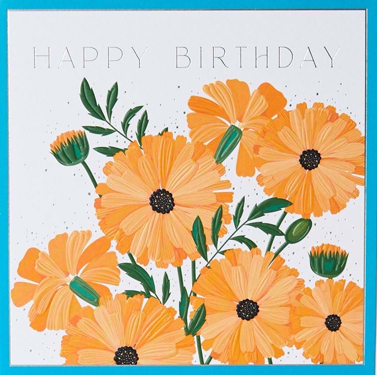 Orange Flowers Birthday Card