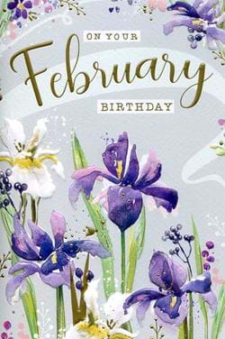 Iris Flower February Birthday Card
