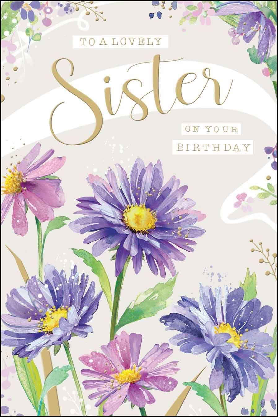 Purple Floral Sister Birthday Card