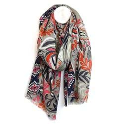 Beige and Orange Mix Floral Vines Scarf
