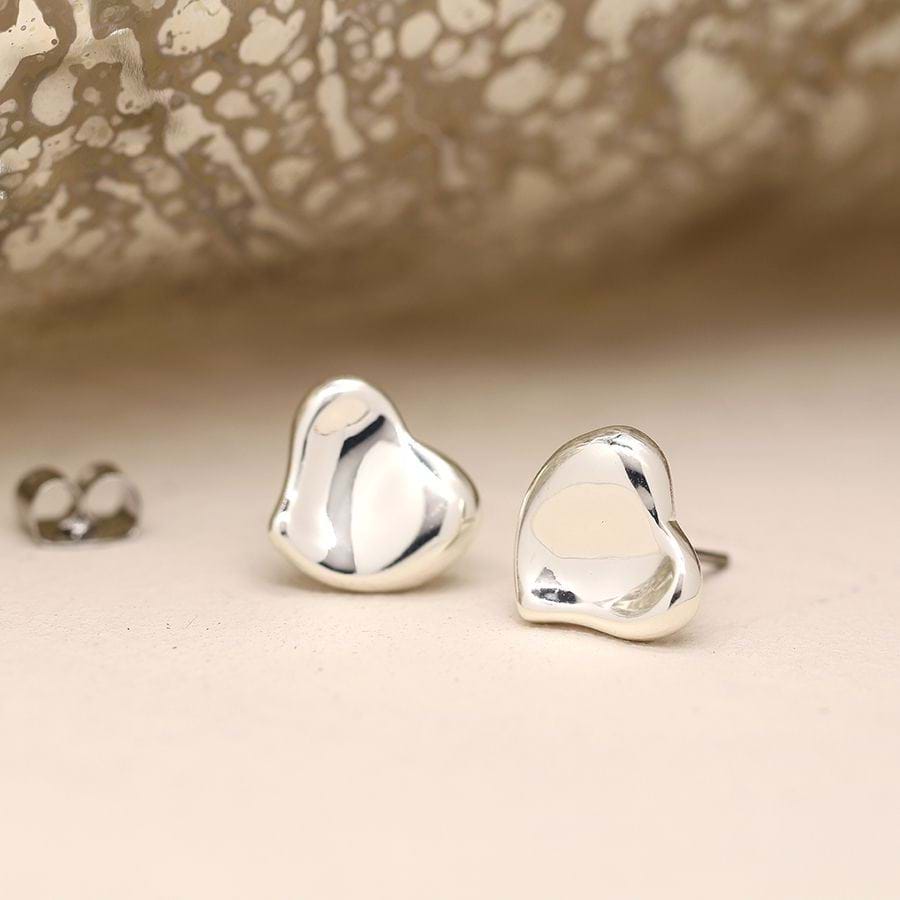 Silver Plated Wavy Heart Stud Earrings