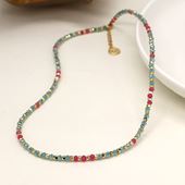 Aqua, Pink and Gold Bead Necklace