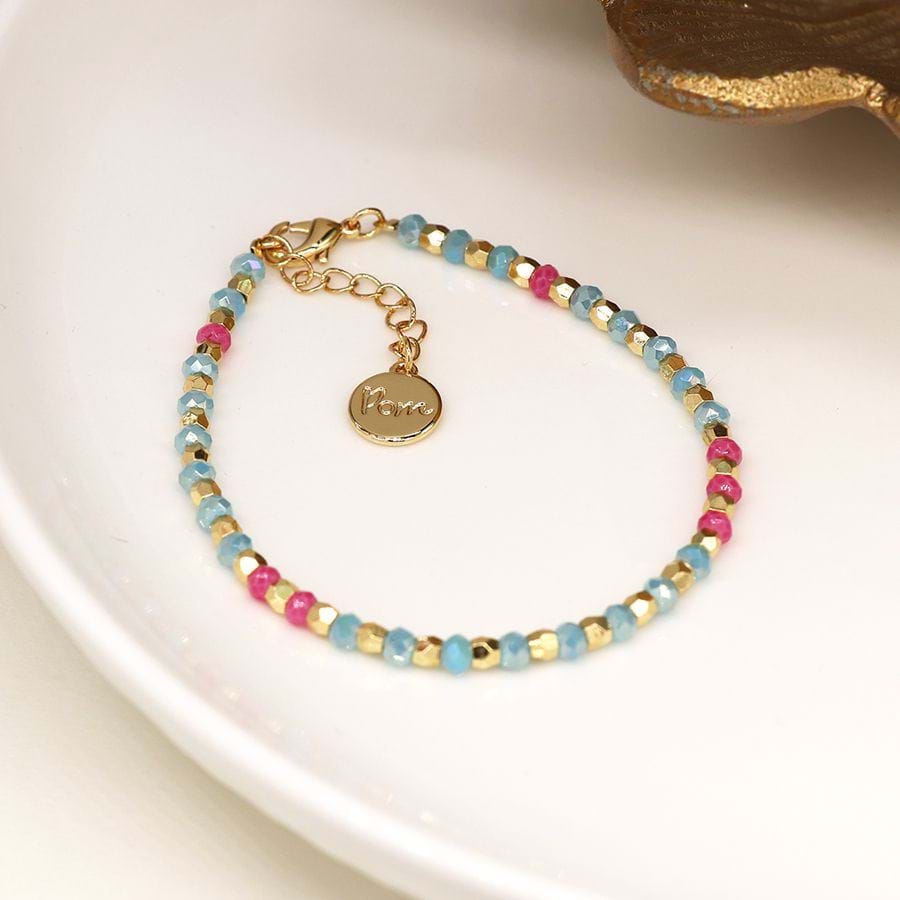 Aqua, Pink and Gold Bead Bracelet