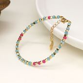 Aqua, Pink and Gold Bead Bracelet