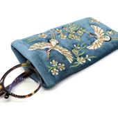 Crane Embroidered Velvet Glasses Pouch