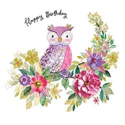 Owl and Flowers Birthday Card