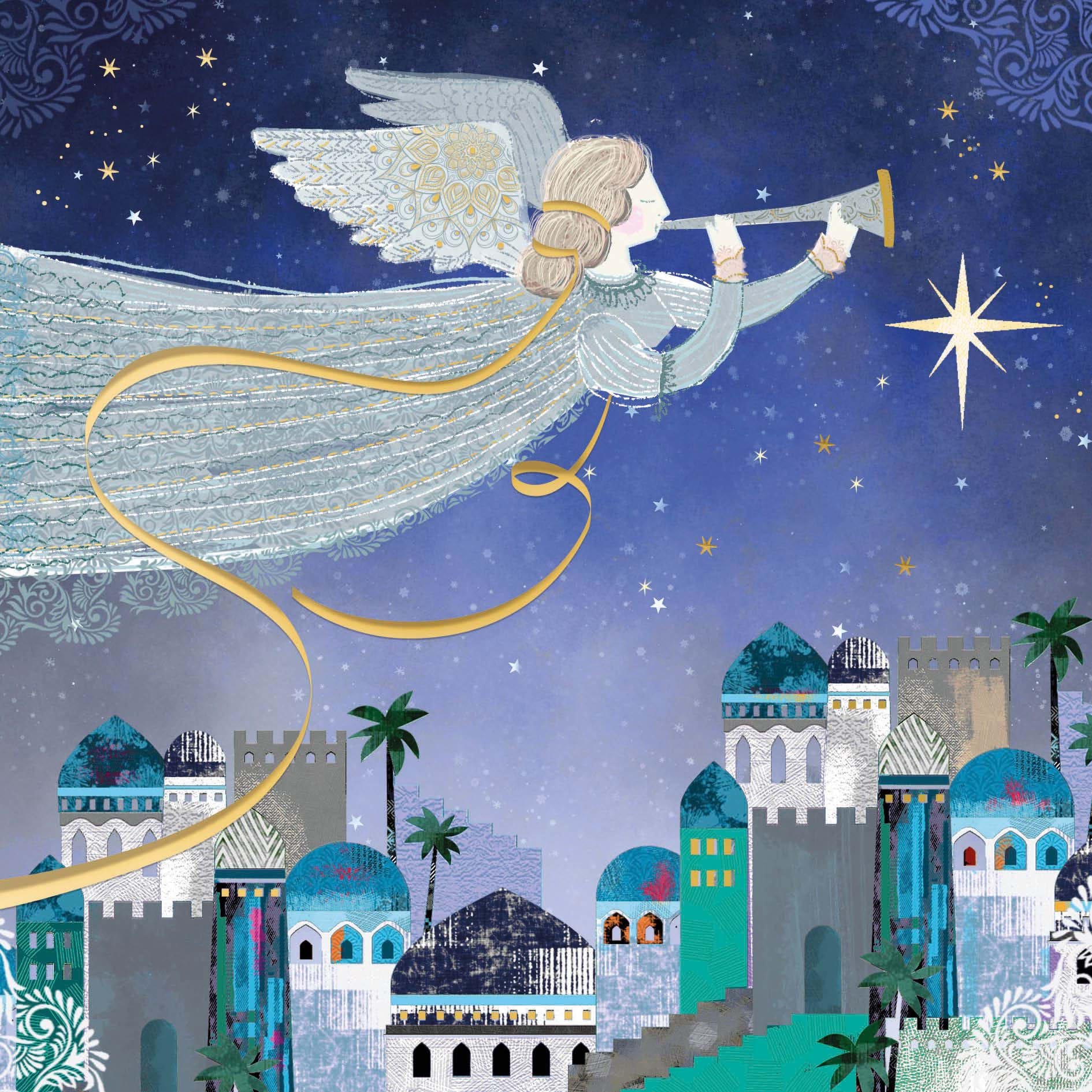 Angel Over Bethlehem Christmas Card