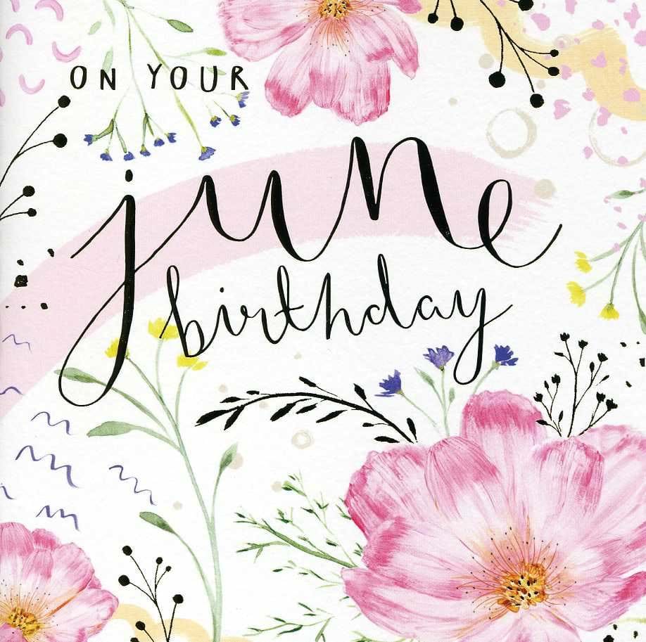 Pink Flowers June Birthday Card
