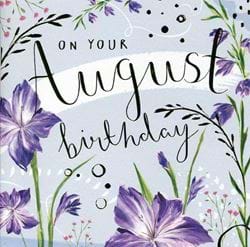 Purple Flower August Birthday Card