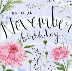 Floral November Birthday Card