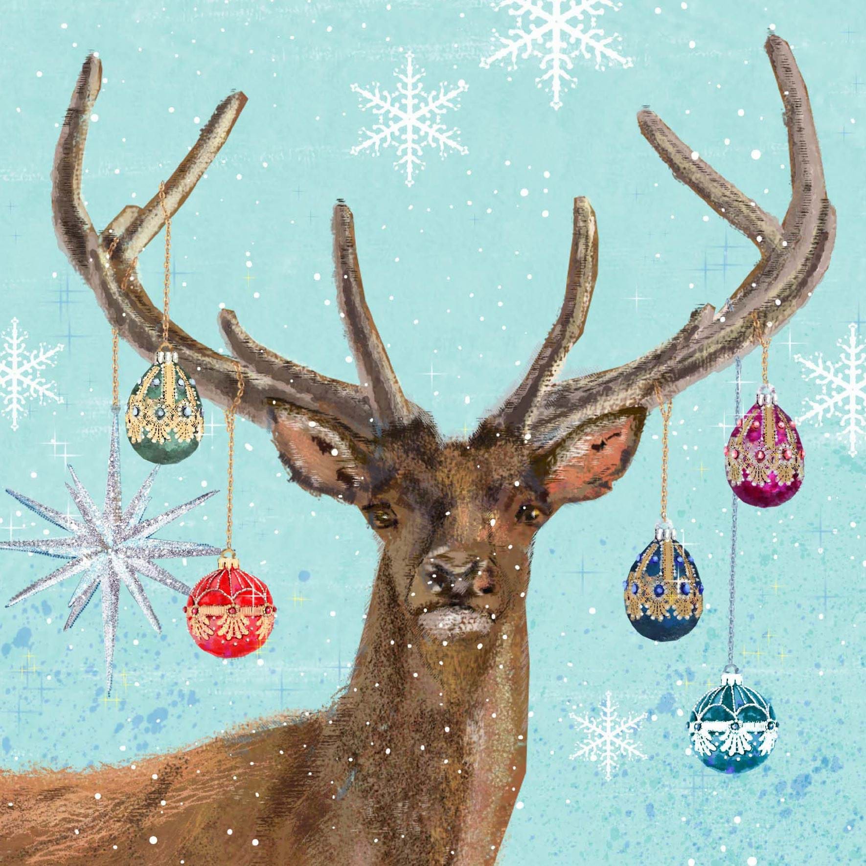 Baubles On Reindeer - Personalised Christmas Card