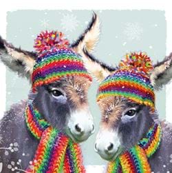 Cosy Rainbow Donkeys - Personalised Christmas Card
