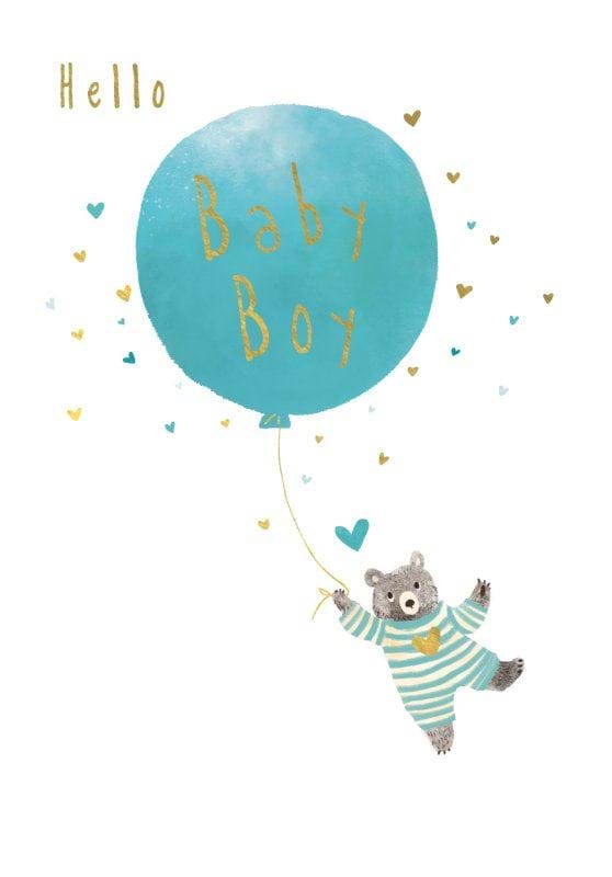 Bear Balloon New Baby Boy Card