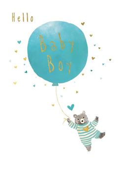 Bear Balloon New Baby Boy Card