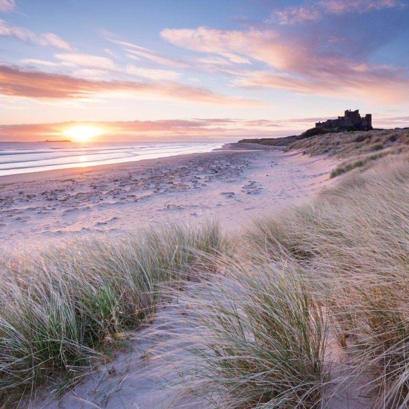 Bamburgh Beach and Castle Greeting Card