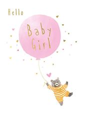 Bear Balloon New Baby Girl Card