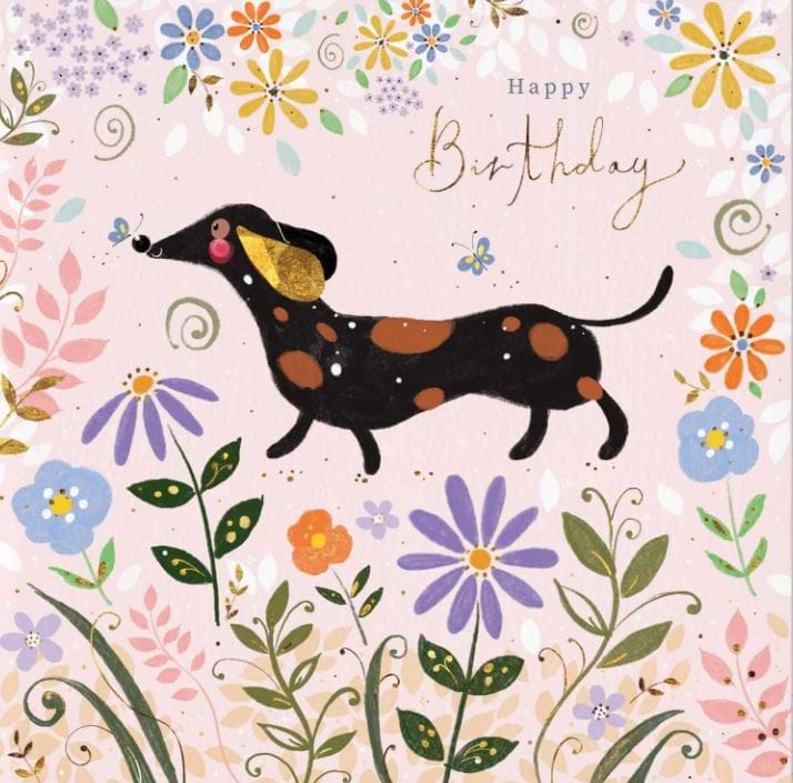Sausage Dog Floral Birthday Card