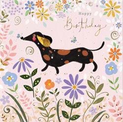 Sausage Dog Floral Birthday Card