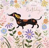 Sausage Dog Floral Birthday Card
