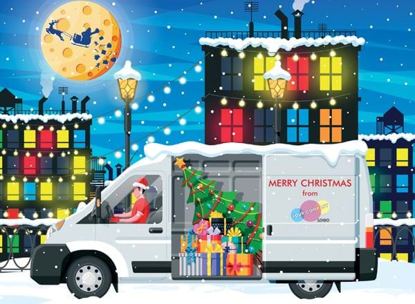 Christmas Delivery Van - Front Personalised Christmas Card