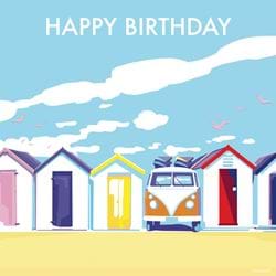 Beach Huts Birthday Card