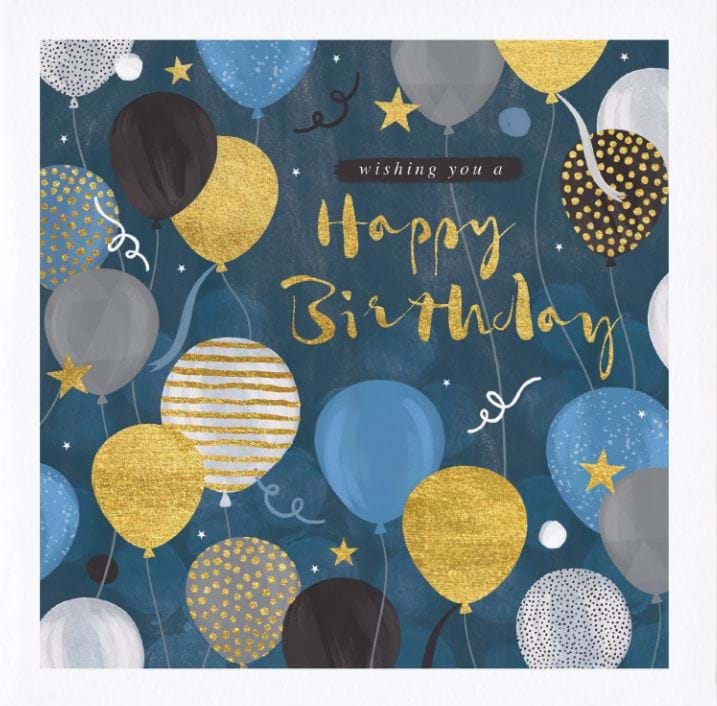 Blue and Gold Balloons Birthday Card