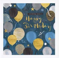Blue and Gold Balloons Birthday Card