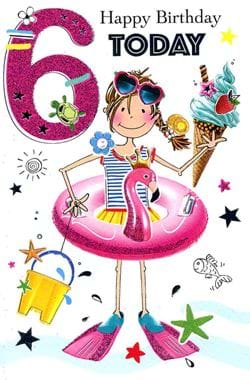 Swim Time 6th Birthday Card
