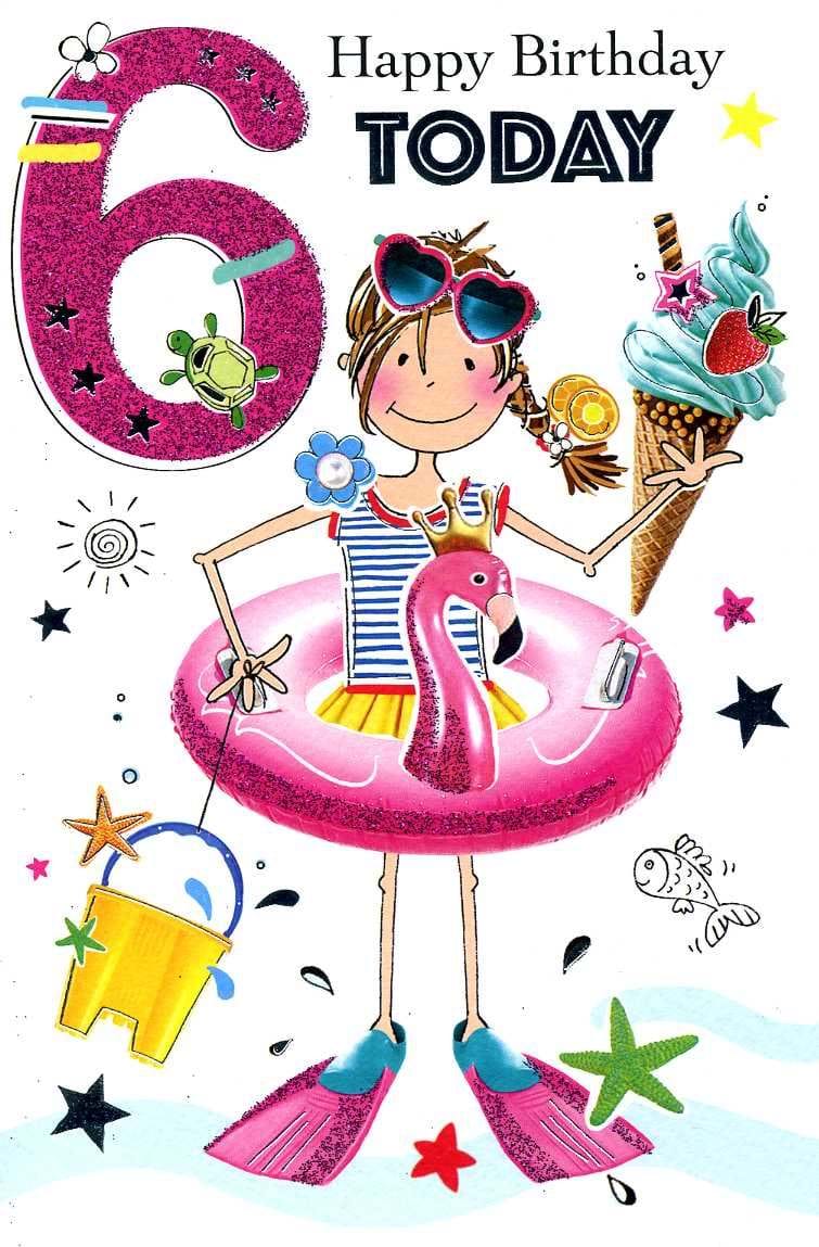 Swim Time 6th Birthday Card
