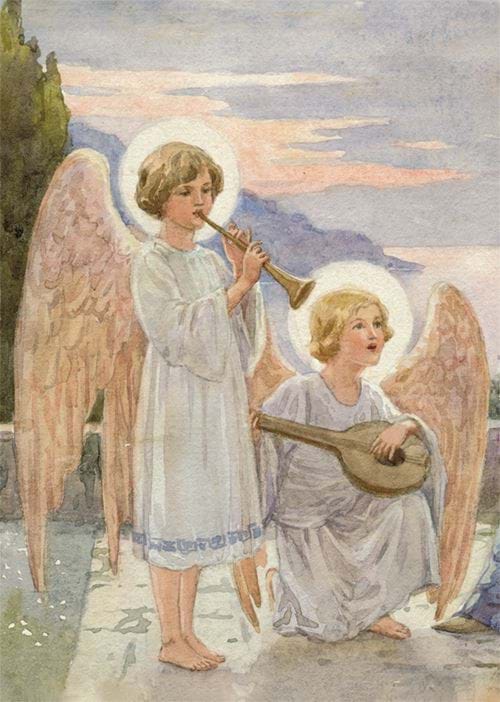 Angels playing Musical Instruments - Personalised Christmas Card