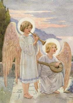 Angels playing Musical Instruments - Personalised Christmas Card