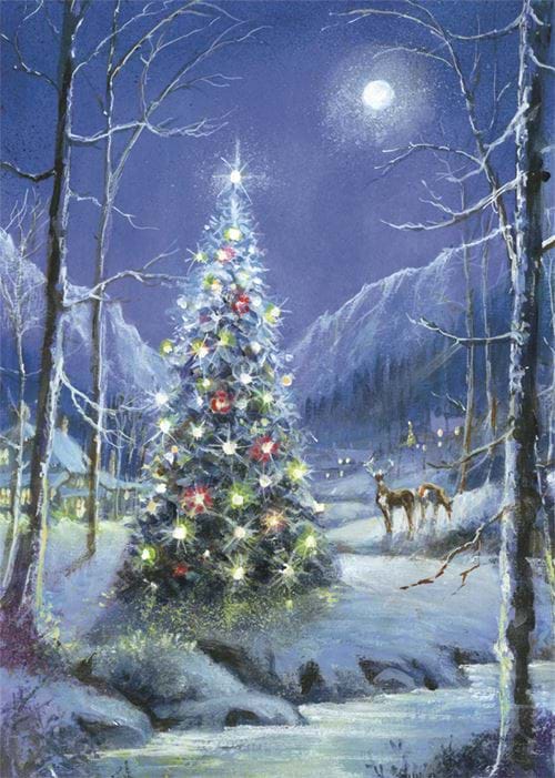Moonlit Tree - Personalised Christmas Card