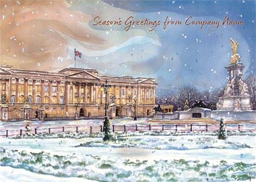 Snowfall over Buckingham Palace  - Front Personalised Christmas Card