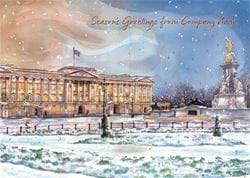 Snowfall over Buckingham Palace - Front Personalised Christmas Card
