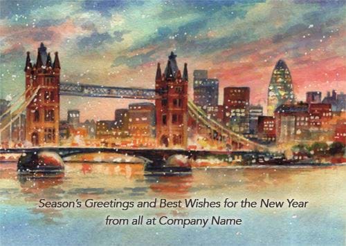 Sunset over Tower Bridge - Front Personalised Christmas Card