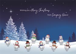 Teamwork Snowmen - Front Personalised Christmas Card