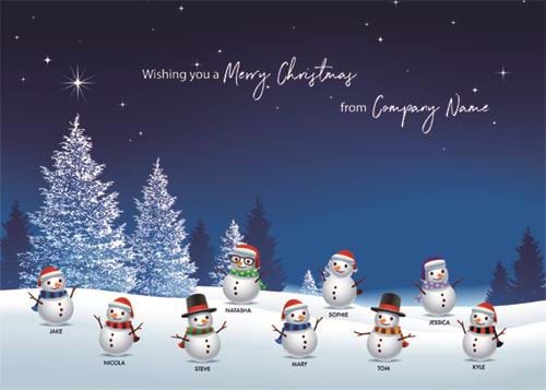Teamwork Snowmen - Front Personalised Christmas Card