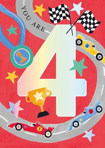 Race Car 4th Birthday Card
