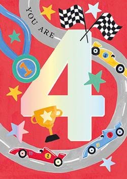 Race Car 4th Birthday Card