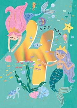 Mermaid 4th Birthday Card