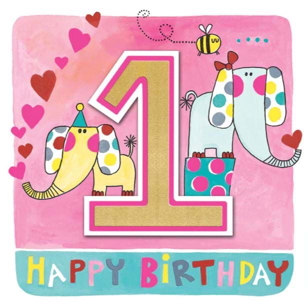 Elephants 1st Birthday Card