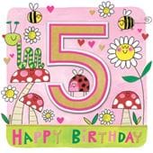 Mushrooms and bees 5th Birthday Card